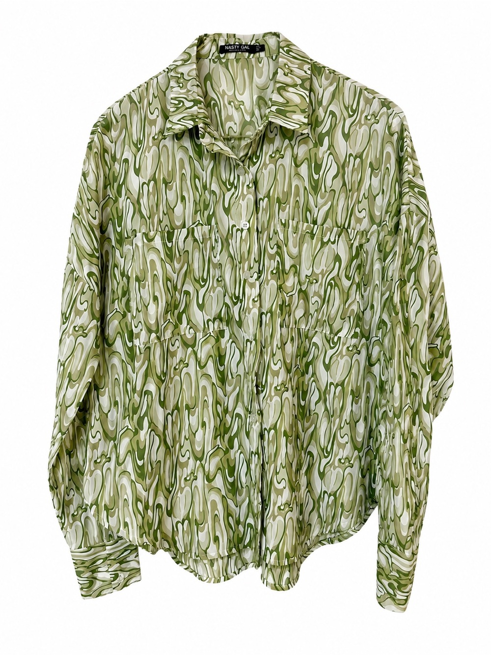Nasty Gal Green Swirl Print Button-Down Shirt
